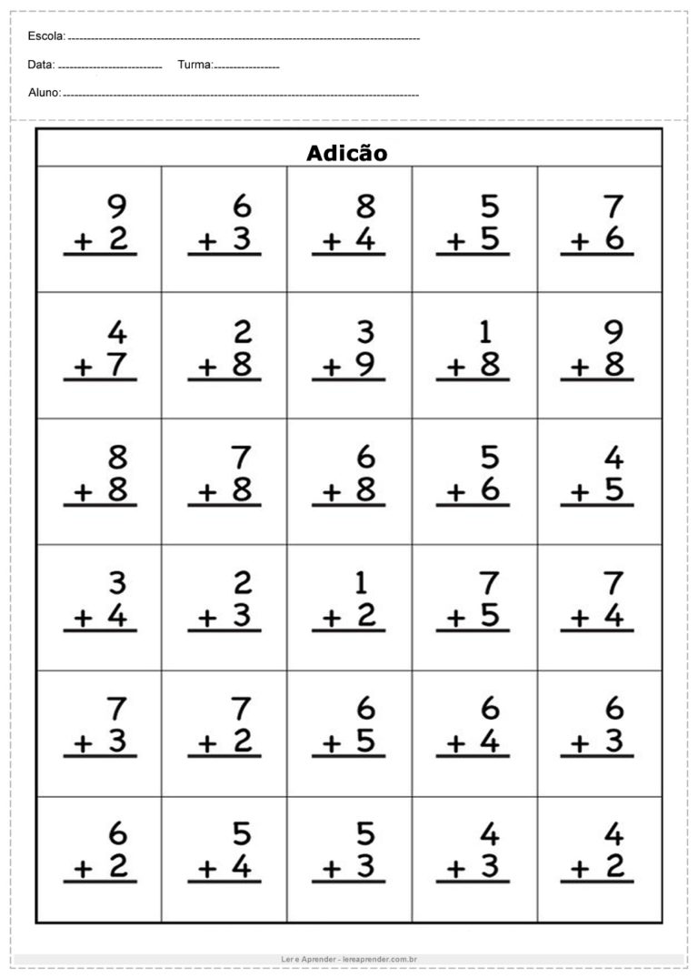 Atividades de Adição e Subtração para o 1º ano Para Imprimir