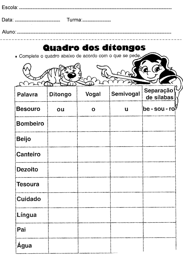 Atividades de Português 4º ano – Ditongos