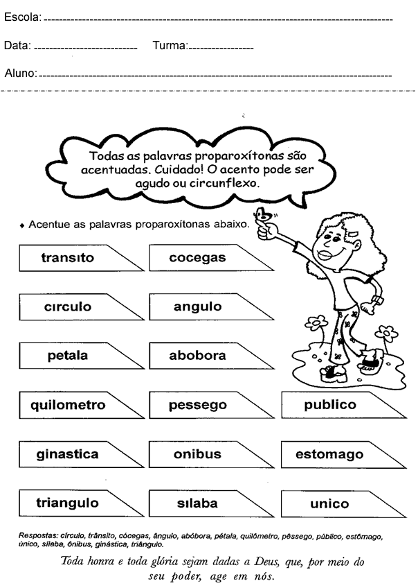 Atividades de Português 4º ano - Proparoxítonas - Ler e Aprender