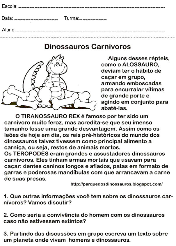 Atividades de Português 4º ano - Texto dinossauros