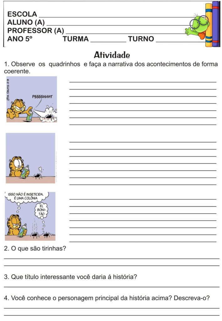 Atividades de Interpretação de texto do 5º ano - Garfield