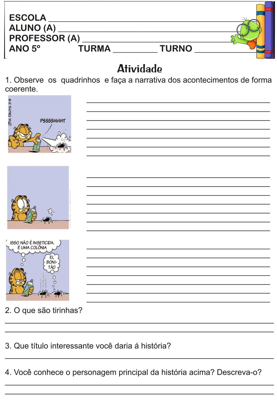 Atividades de Interpretação de texto do 5º ano – Garfield