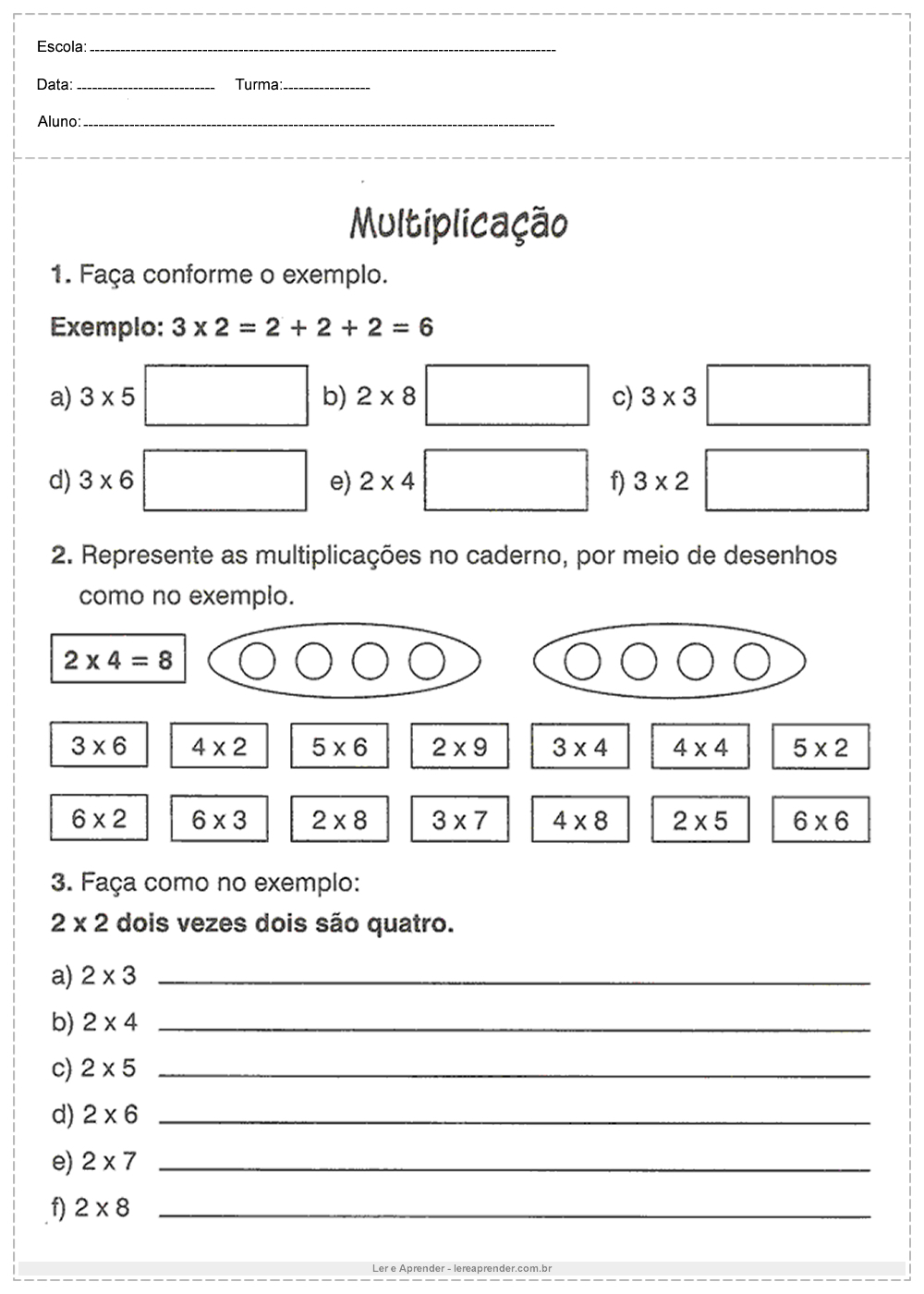 Multiplicação Atividades De Matemática 4º Ano Ler E Aprender