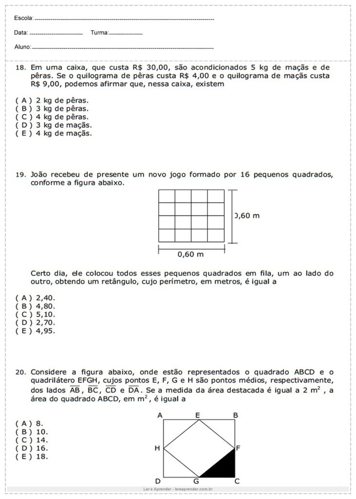 Perímetro - Atividades de Matemática 6º ano