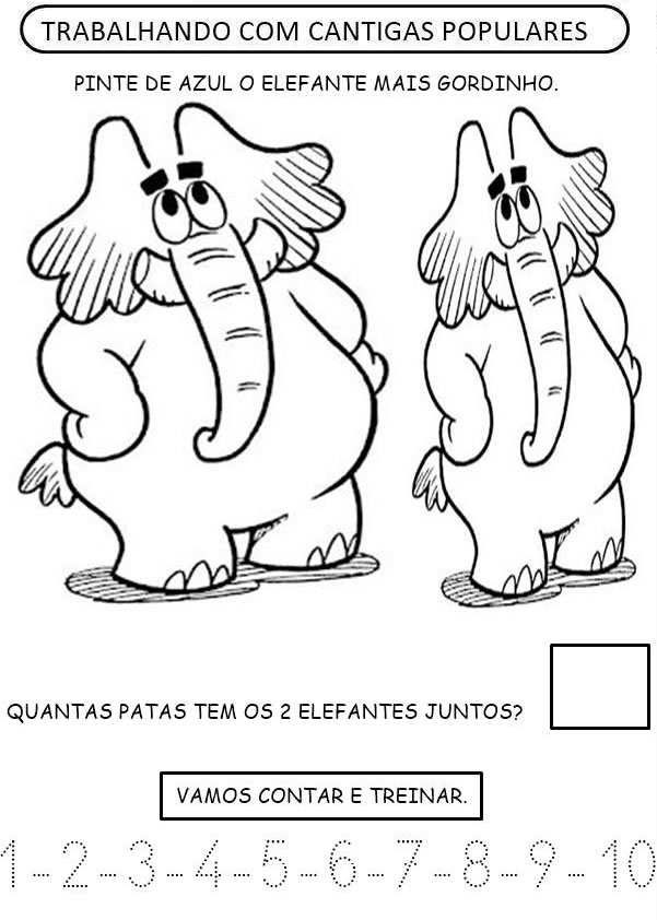 Atividades de Português 1º ano - Pinte o elefante