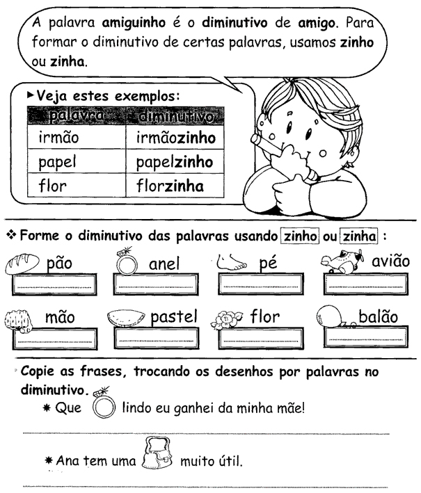 Atividades de Português 3º ano - Diminutivo