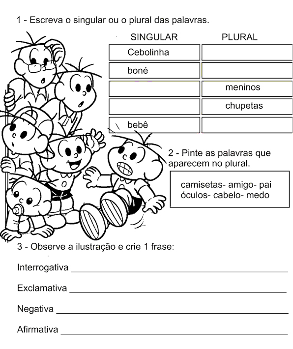 Atividades de Português 3º ano - Escreva o singular