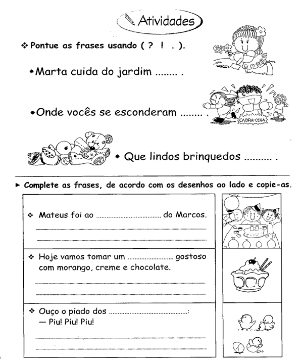 Atividades de Português 3º ano - Pontue as frases