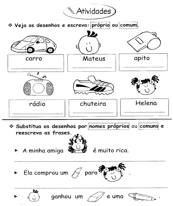 Atividades de Português 3º ano – Próprio e comum