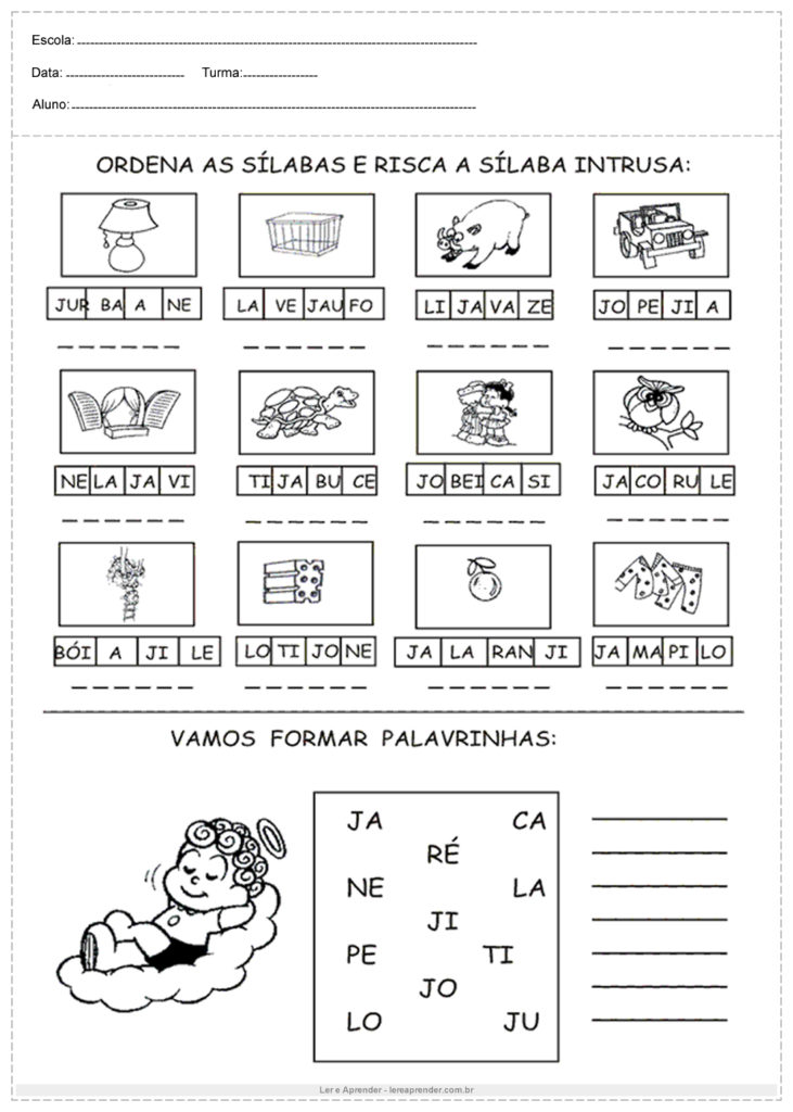 Atividades de Português 1º ano - Ordene as sílabas