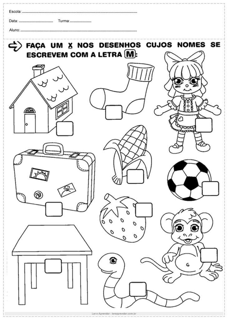 Atividades de Português 2º ano - Desenhos com a Letra M