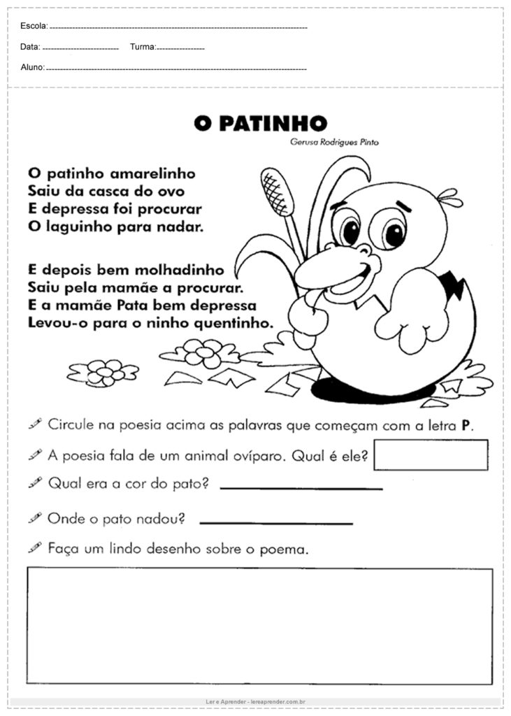 Atividades de Português 2º ano - O Patinho