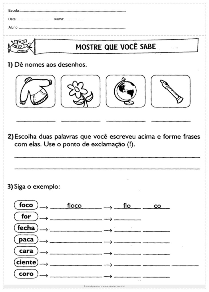 Atividades de Português 3º ano - Mostre o que você sabe