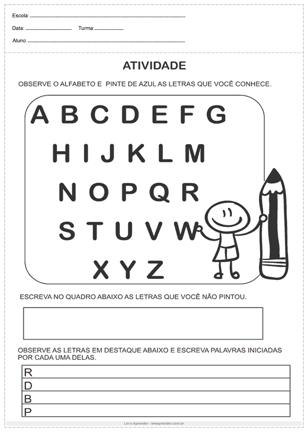 Atividades de Português 1º ano – Observe o Alfabeto