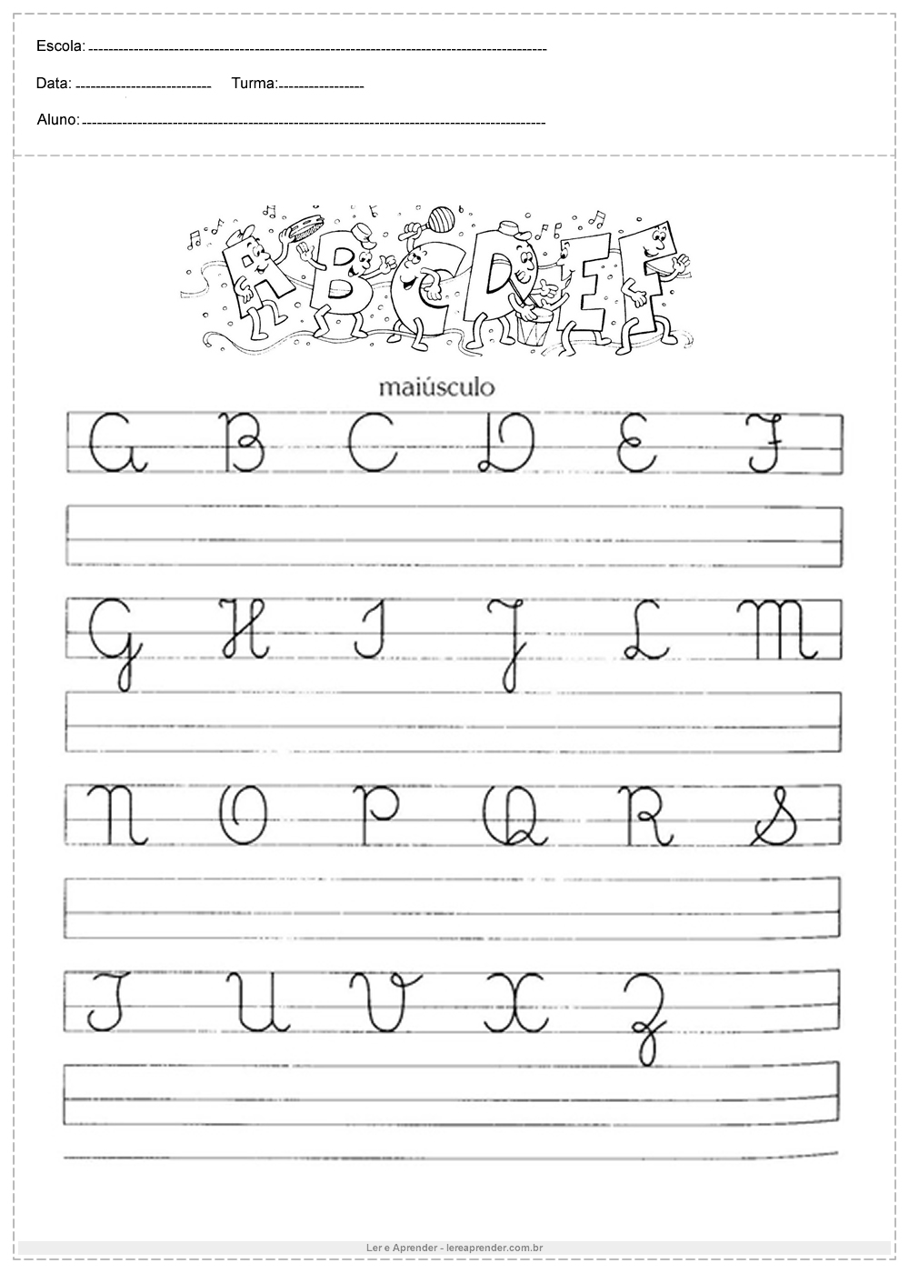 Atividades de caligrafia alfabeto continuação