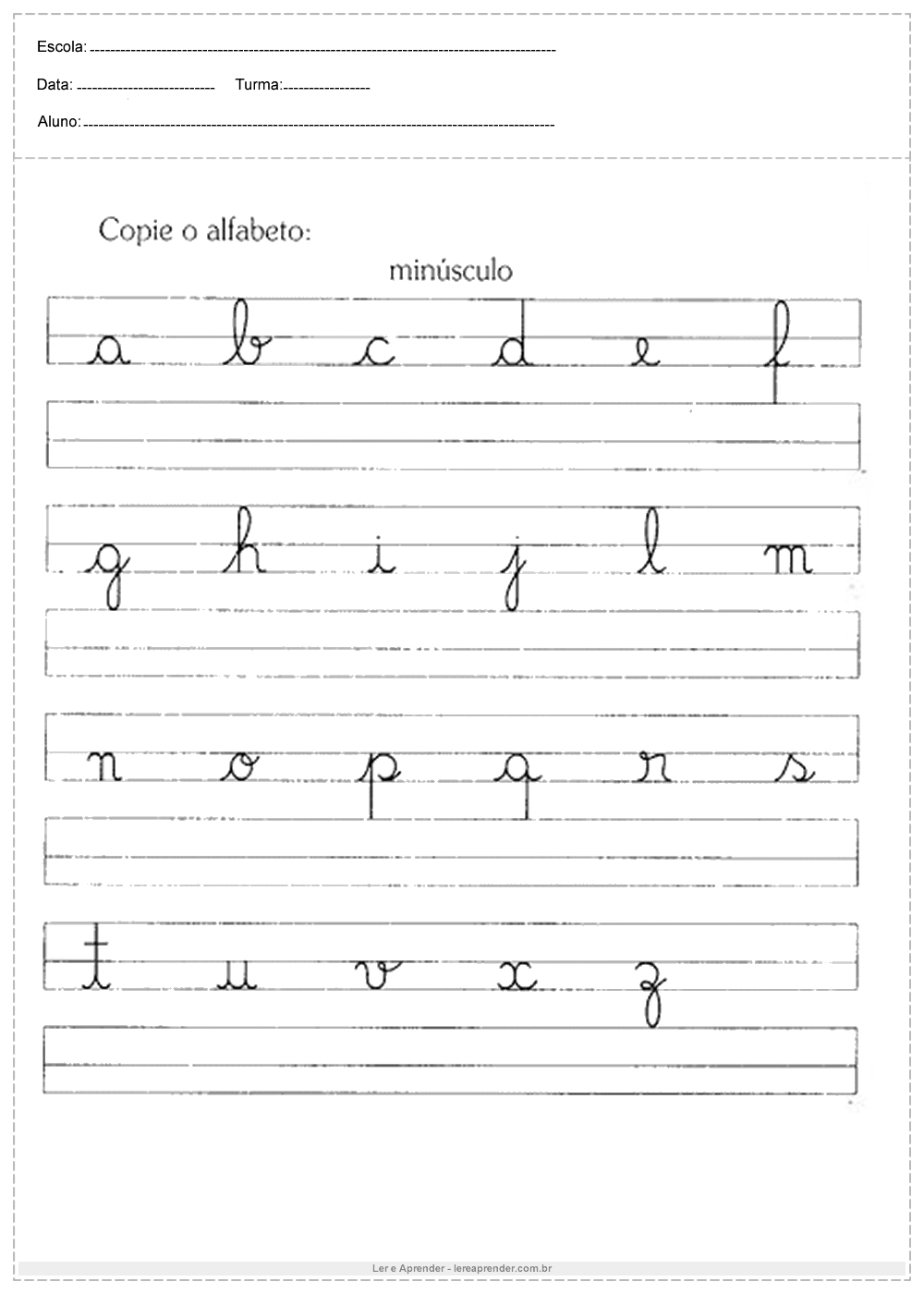 Atividades de caligrafia copie o alfabeto
