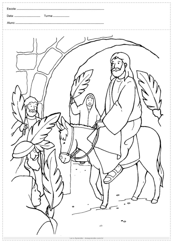 Desenhos bíblicos para colorir jesus sentado no jumento