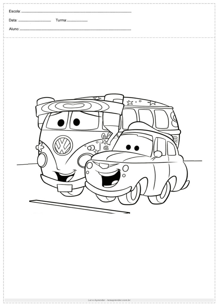 Desenho para colorir carros felizes