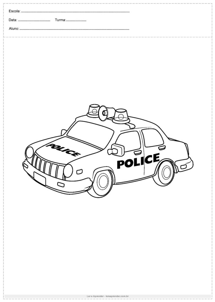 Desenho para colorir carro de polícia