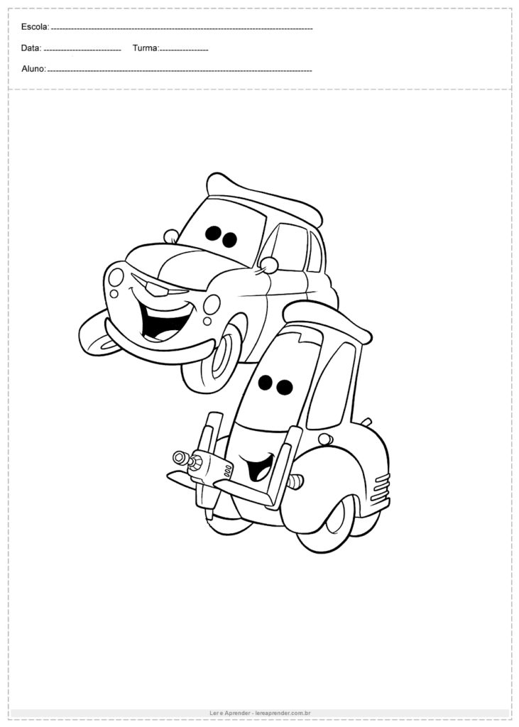 Desenho para colorir carros com amiguinho