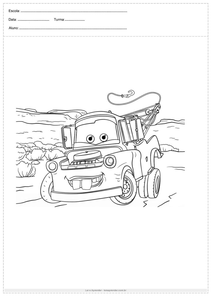 Desenho para colorir carros mostrando os dentes