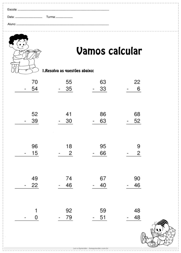 Atividades De Adição E Subtração Para O 2º Ano - Ler E Aprender