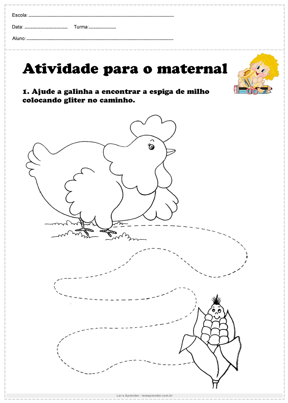Atividade para o maternal ajude a galinha