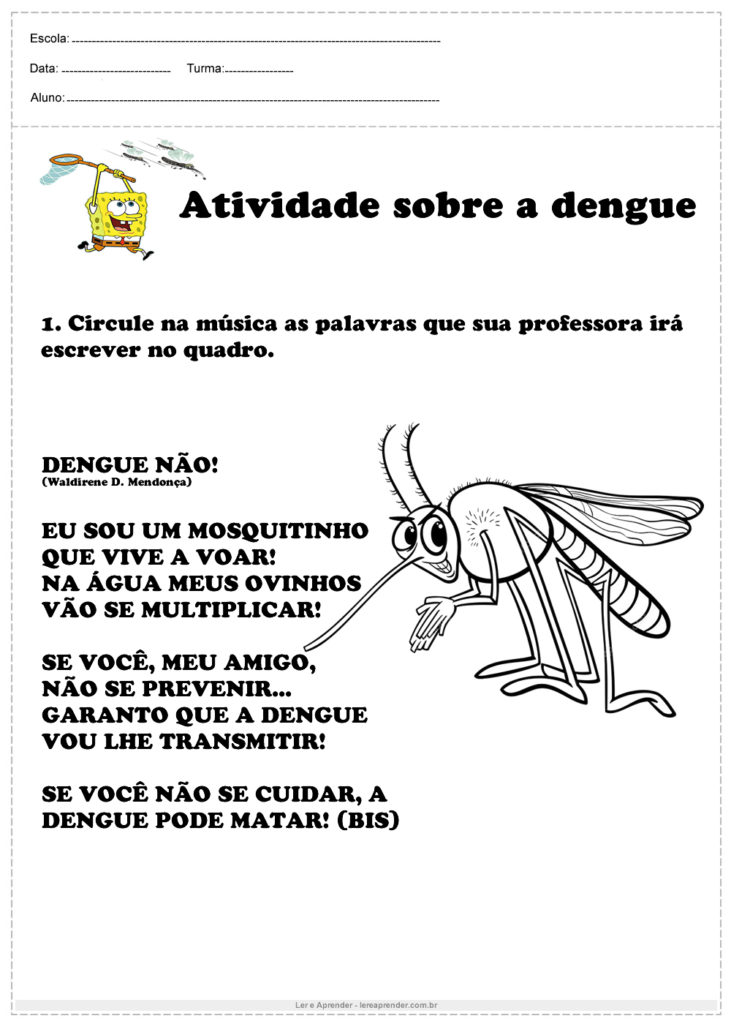 Atividades para a Dengue desenvolvidas para imprimir - Ler e Aprender