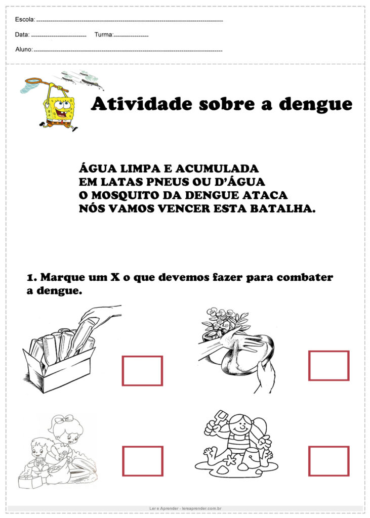 Atividade sobre a dengue marque um x