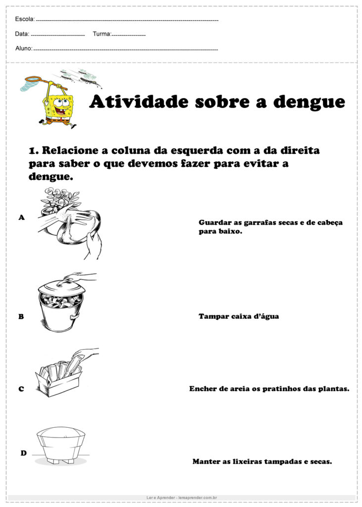 Atividade sobre a dengue relacione a coluna