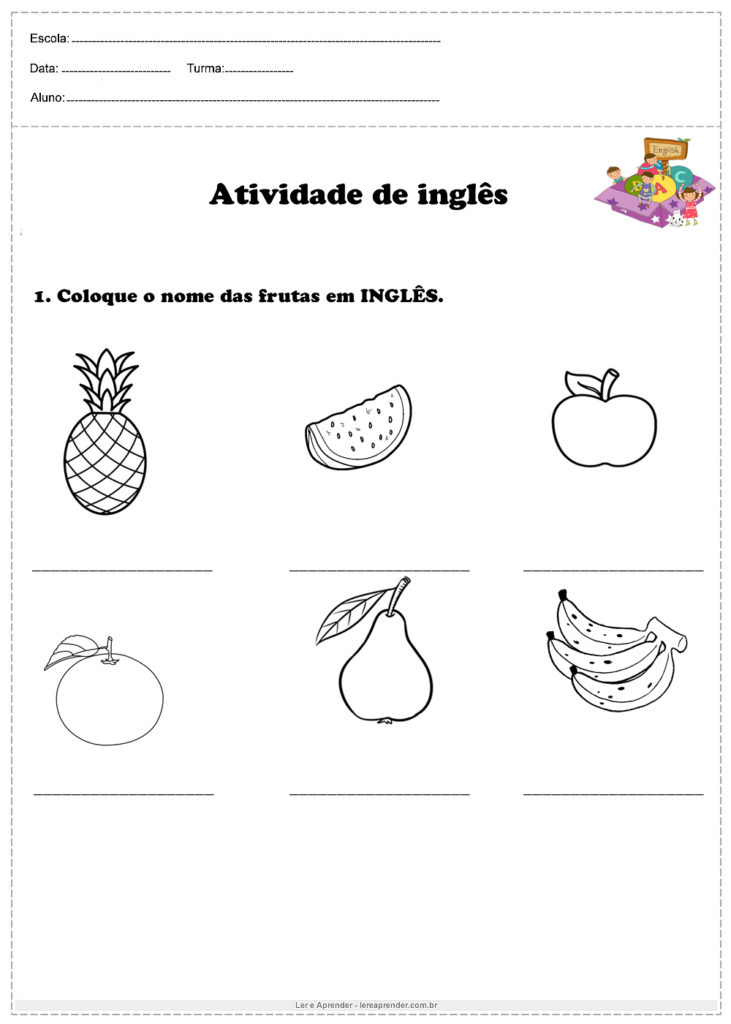 Coloque o nome das frutas em inglês