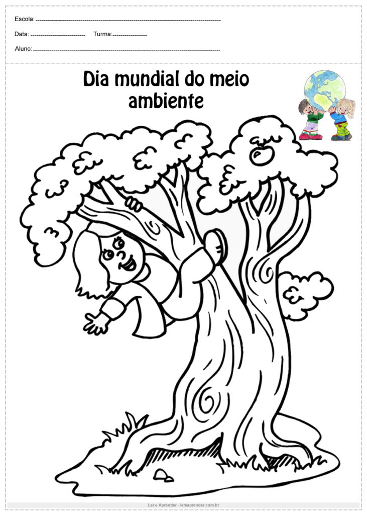 Desenhos para colorir meio-ambiente menina na árvore
