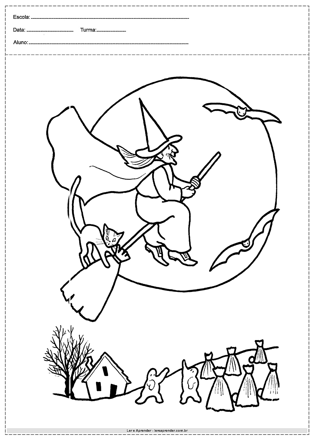 Desenho da Bruxa voando na vassoura