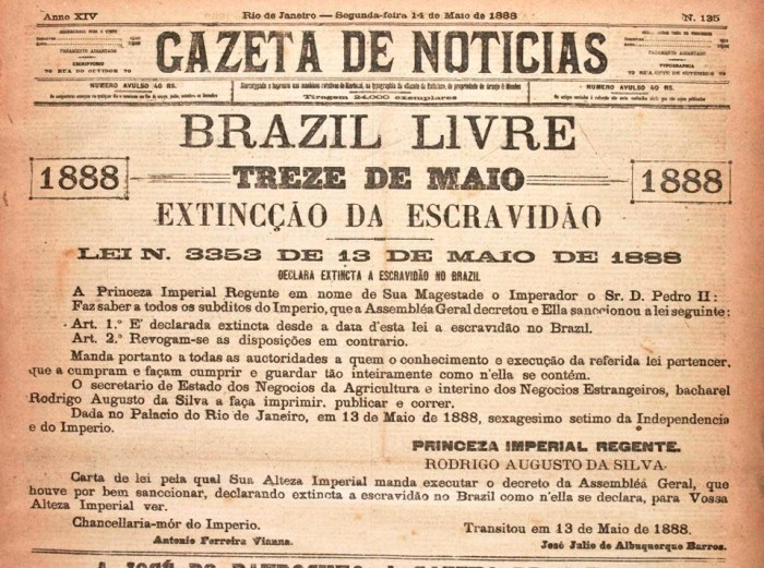 Edição “Gazeta de noticias”  Lei Áurea em 1888