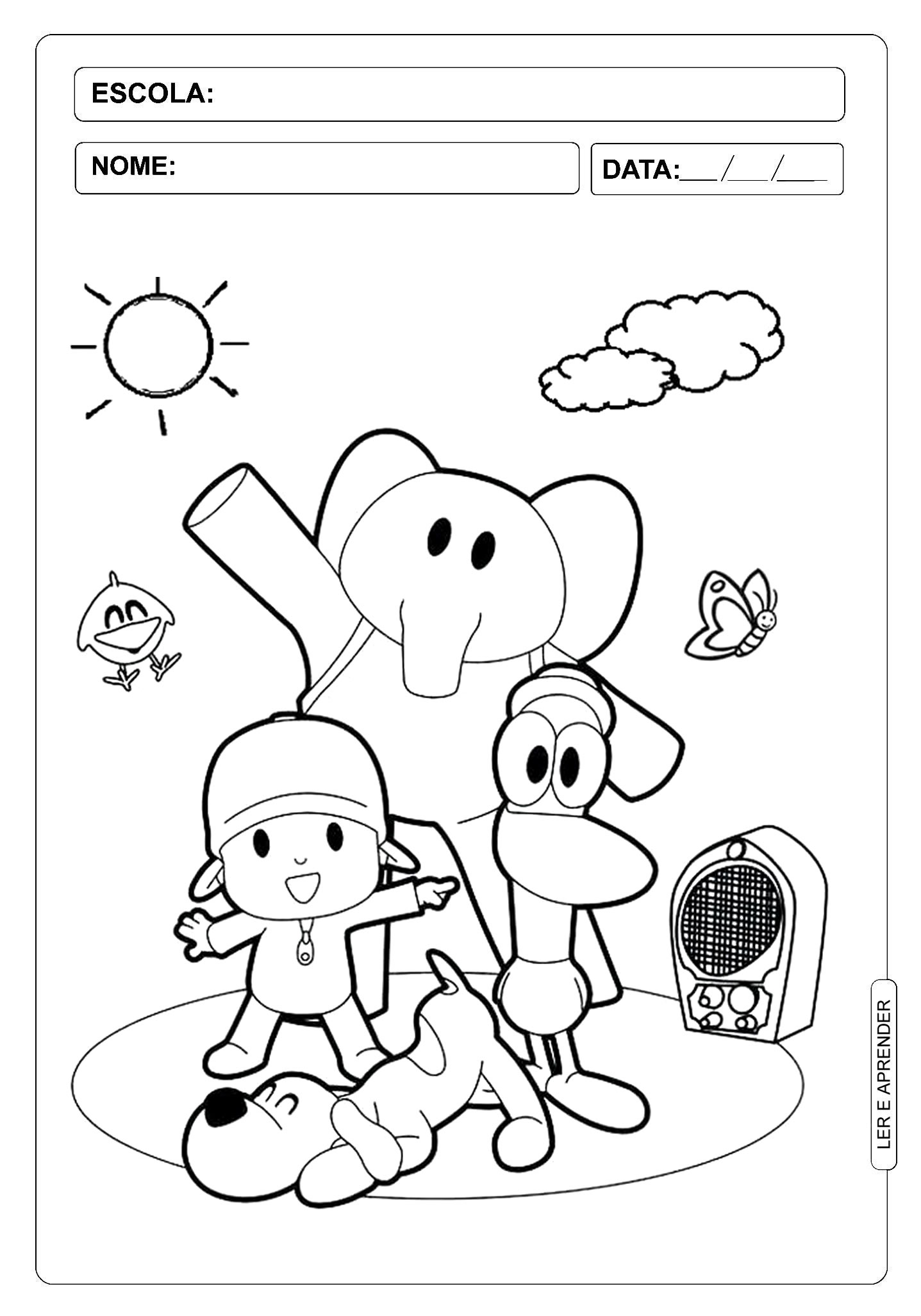 Vamos desenhar e colorir o Pocoyo e seus amigos num piquenique