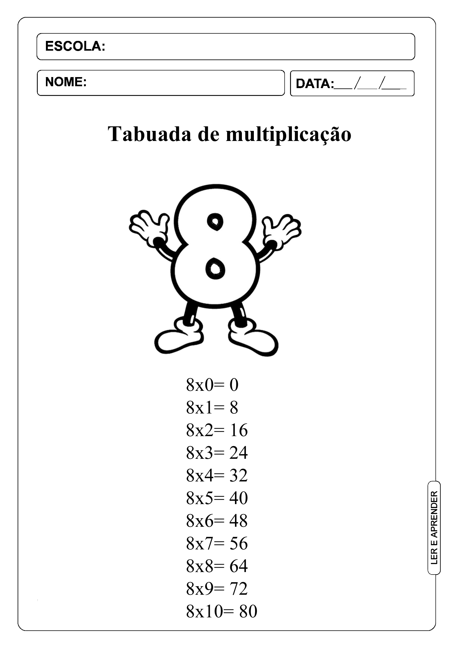 Quiz da Tabuada do 8  Tabuada de Multiplicação do Oito [QUIZ DE