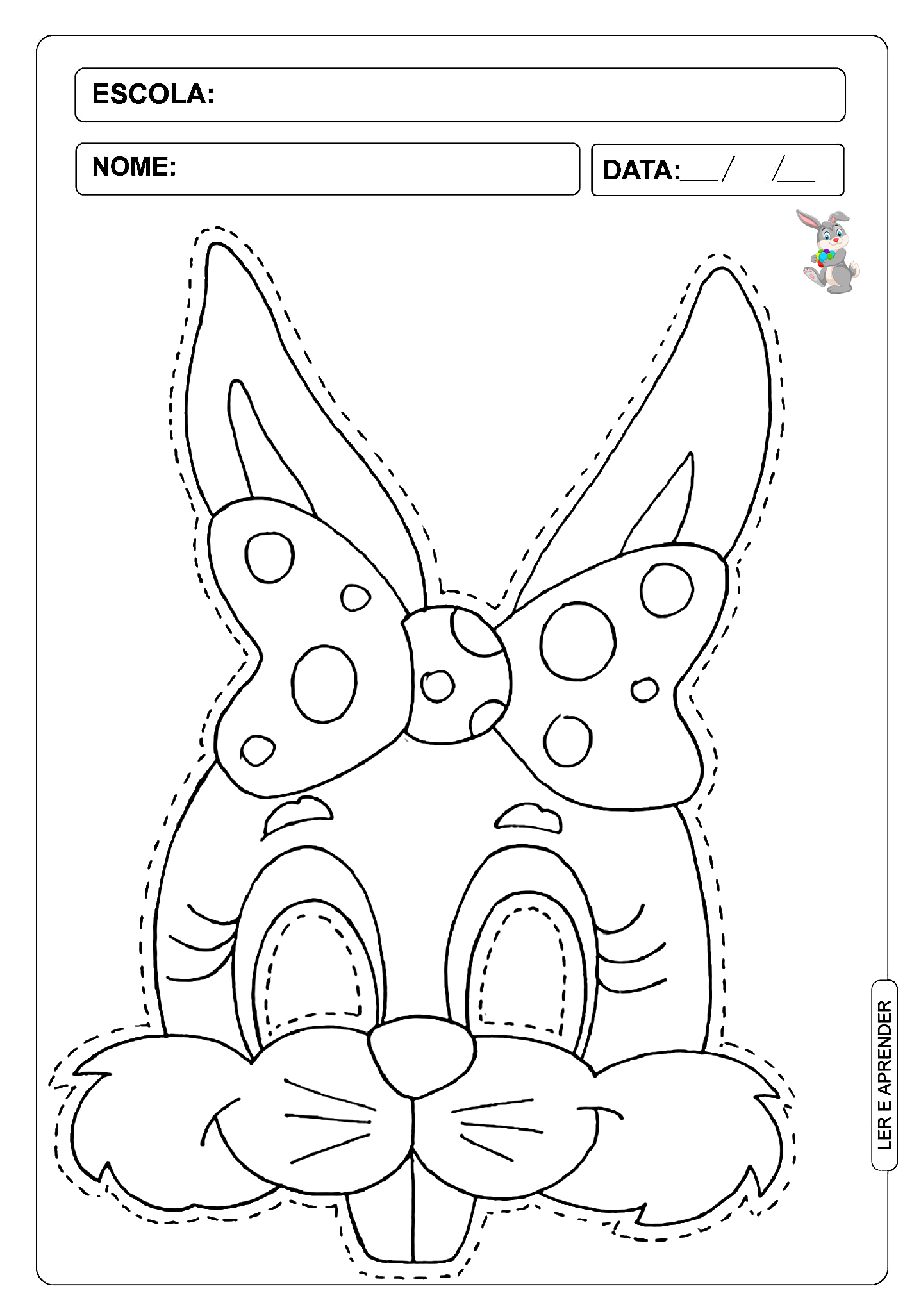 Molde de mascara de coelho para meninas - Ler e Aprender