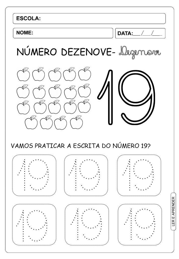 Atividades para imprimir sobre o número 19 - Educação Infantil